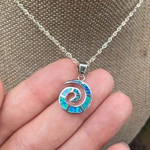 Sterling silver blue opal swirl pendant necklace